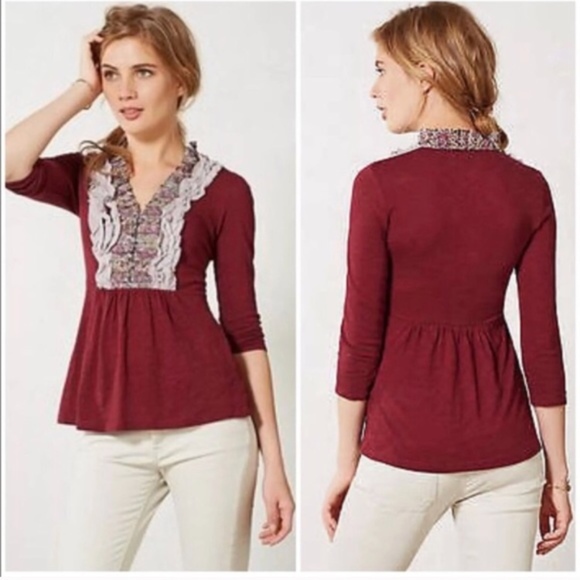 Anthropologie Tops - Anthropologie Deletta Tuxedo Ruffle Top